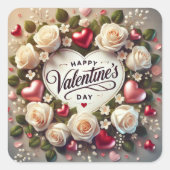Elegant Valentijnsdag ontwerp met Rozen Vierkante Sticker (Voorkant)