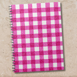 Elegant Valentine Pink Glitter Tartan on White Notitieboek