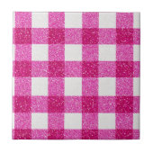 Elegant Valentine Pink Glitter Tartan on White Tegeltje (Voorkant)