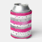 Elegant Valentine Pink Silver Hearts on Striped Blikjeskoeler (Blikje Voorkant)