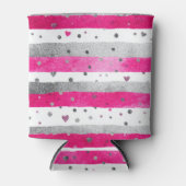 Elegant Valentine Pink Silver Hearts on Striped Blikjeskoeler (Voorkant)