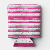 Elegant Valentine Pink Silver Hearts on Striped Blikjeskoeler (Achterkant)