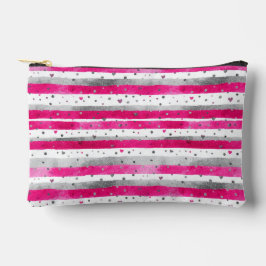 Elegant Valentine Pink Silver Hearts on Striped Etui