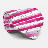 Elegant Valentine Pink Silver Hearts on Striped Stropdas (Opgerold)