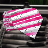 Elegant Valentine Pink Silver Hearts on Striped Stropdas