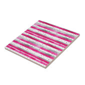 Elegant Valentine Pink Silver Hearts on Striped Tegeltje (Zijkant)