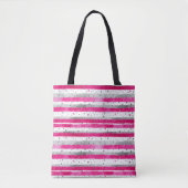 Elegant Valentine Pink Silver Hearts on Striped Tote Bag (Voorkant)