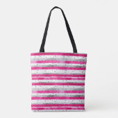Elegant Valentine Pink Silver Hearts on Striped Tote Bag (Achterkant)
