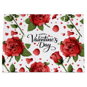 Elegant Valentine Red Roses with Crimson Hearts Groot Cadeauzakje (Voorkant)