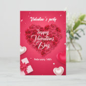 Elegant Valentine’s Day Party Invitation Kaart (Staand voorkant)