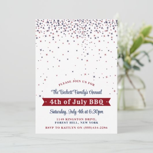 Elegant vallende sterren 4th of July Party Kaart (Staand voorkant)