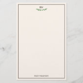Elegant van White Brown Green Greenery Monogram Briefpapier (Voorkant)
