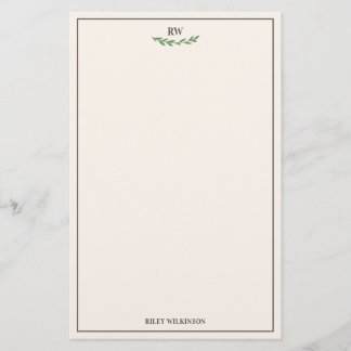 Elegant van White Brown Green Greenery Monogram Briefpapier