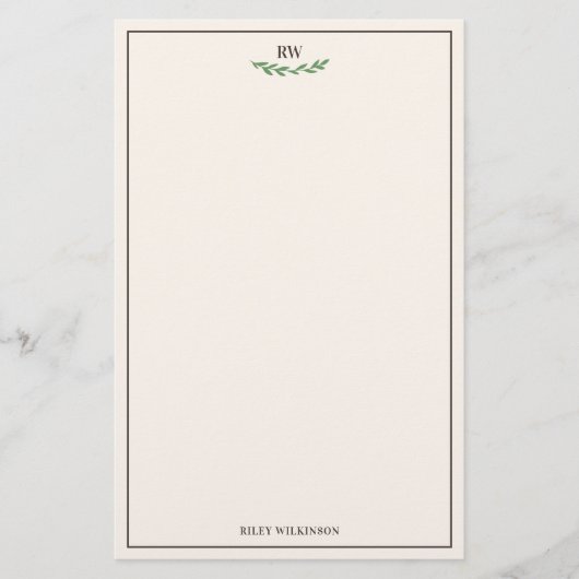 Elegant van White Brown Green Greenery Monogram Briefpapier (Voorkant)