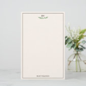 Elegant van White Brown Green Greenery Monogram Briefpapier (Staand voorkant)