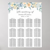 Elegant Vanilla Blue Floral Wedding Seding Chart Poster (Voorkant)
