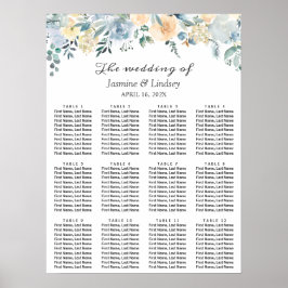 Elegant Vanilla Blue Floral Wedding Seding Chart Poster