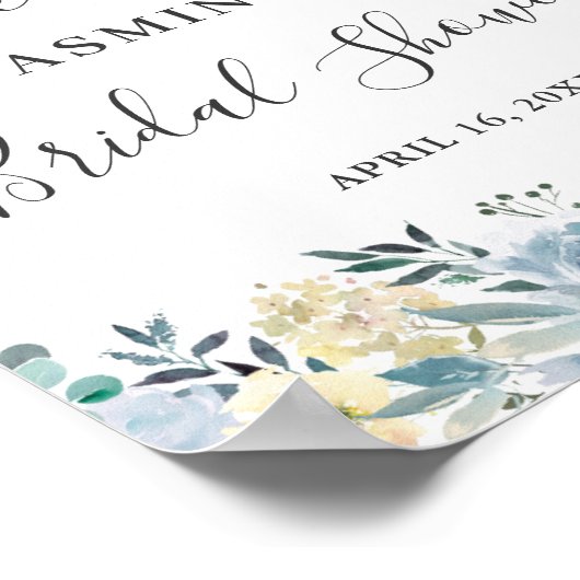 Elegant Vanille Blauw Bloem Bruidsfeest Bord Poster (Hoek)