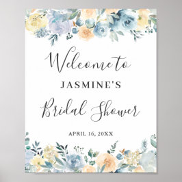 Elegant Vanille Blauw Bloem Bruidsmeisje Shower Bo Poster