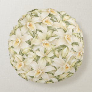 Elegant Vanille Bloesem Patroon Rond Kussen
