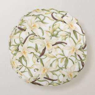 Elegant Vanille Bloesem Patroon Rond Kussen