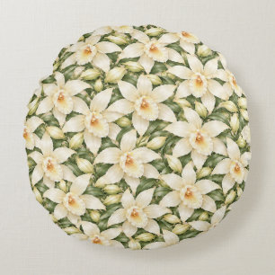 Elegant Vanillebloempatroon Rond Kussen