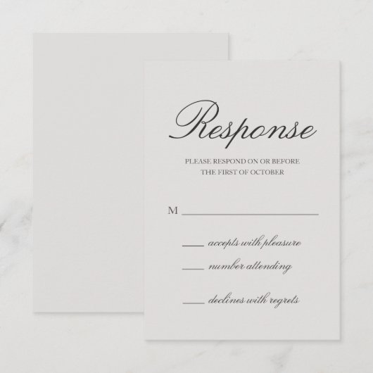 Elegant vast kleurloos grijs huwelijk RSVP kaartje (Voorkant / Achterkant)