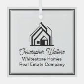 Elegant Vastgoedbedrijf Logo Aangepaste Makelaar Glas Ornament (Voorkant)