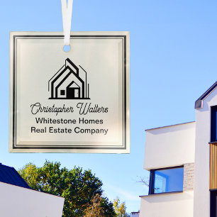 Elegant Vastgoedbedrijf Logo Aangepaste Makelaar Glas Ornament