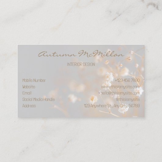 Elegant veld bloemen grijs visitekaartje (Achterkant)