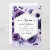 Elegant veld Paarse bloemen bruiloft Save The Date (Voorkant / Achterkant)