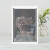 Elegant Velllum White en Black Lijst Foto Weddensc Kaart (Staand voorkant)