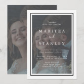 Elegant Velllum White en Black Lijst Foto Weddensc Kaart (Voorkant / Achterkant)