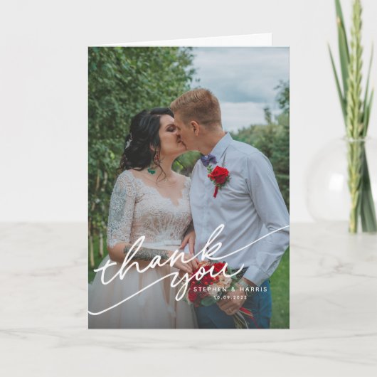 Elegant Vellum Black & White Overlay Photo Wedding Bedankkaart (Voorkant)
