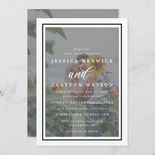 Elegant Vellum Black & White Overlay Photo Wedding Kaart (Voorkant / Achterkant)