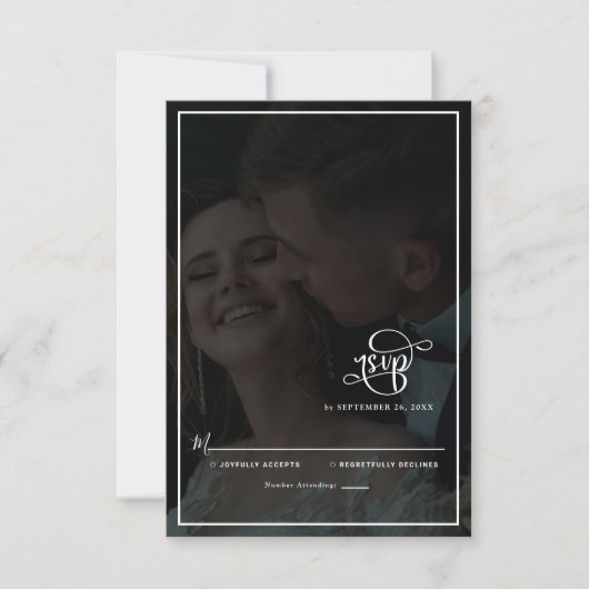 Elegant Vellum Black & White Overlay Photo Wedding RSVP Kaartje (Voorkant)