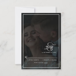 Elegant Vellum Black & White Overlay Photo Wedding RSVP Kaartje