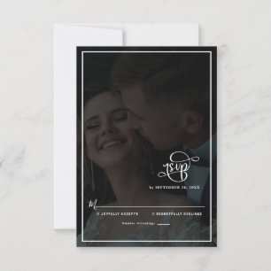 Elegant Vellum Black & White Overlay Photo Wedding RSVP Kaartje