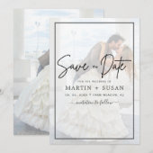 Elegant Vellum Black & White Overlay Photo Wedding Save The Date (Voorkant / Achterkant)