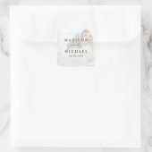 Elegant Vellum Black & White Overlay Photo Wedding Vierkante Sticker (Tas)