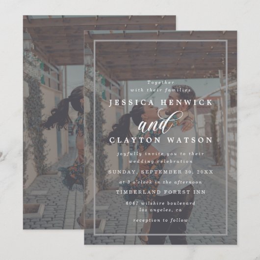 Elegant Vellum Effect Overlay 2 Photo Wedding Kaart (Voorkant / Achterkant)