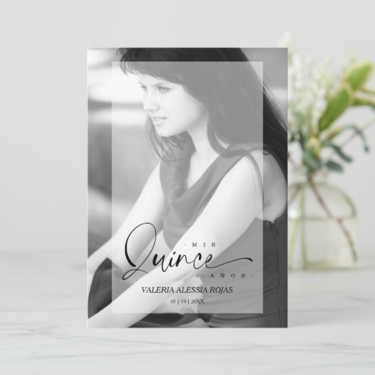 Elegant Vellum Effect Quinceañera Verfijnd Kaart (Staand voorkant)