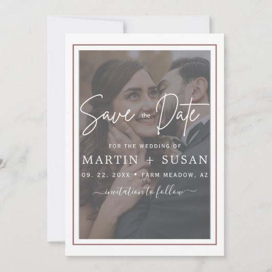 Elegant Vellum Hand Lettered Overlay Photo Wedding Save The Date (Voorkant)