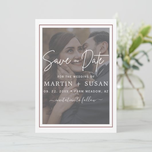 Elegant Vellum Hand Lettered Overlay Photo Wedding Save The Date (Staand voorkant)