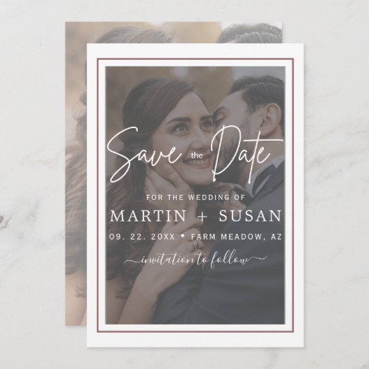 Elegant Vellum Hand Lettered Overlay Photo Wedding Save The Date (Voorkant / Achterkant)
