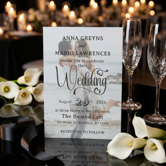 Elegant Vellum Overlay Modern 2 Photo Wedding  Kaart