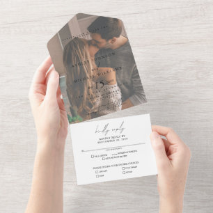 Elegant Vellum Overlay Photo Wedding RSVP All In One Uitnodiging