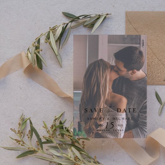 Elegant Vellum Overlay Waterverf 2 Fotohuwelijk Save The Date