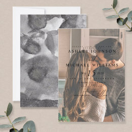 Elegant Vellum Overlay Waterverf Foto bruiloft Kaart