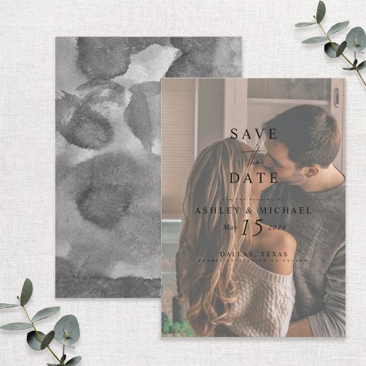 Elegant Vellum Overlay Waterverf Foto bruiloft Save The Date